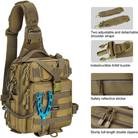 Piscifun Fishing Tackle Bag with Rod & Gear Holder, Lightweight Sling Tackle - Picture 3 of 7